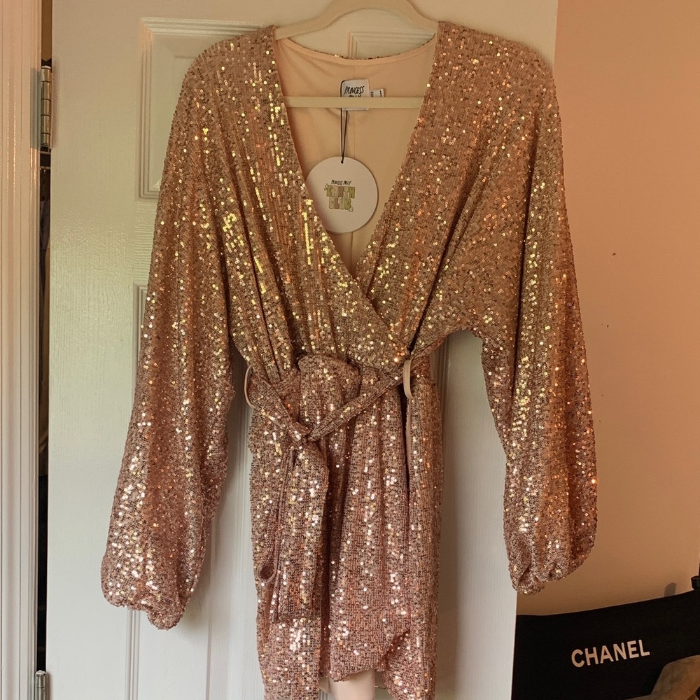 Princess Polly Dancing Queen Sequin Mini Dress with Tie Waist NWT Size 4